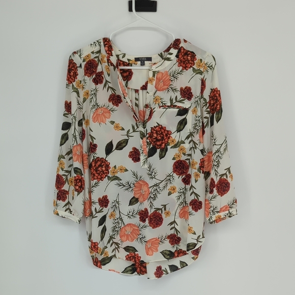 NYDJ Floral Blouse White Orange Size XS bohemian Business casual 3/4 sleeves - Picture 1 of 7